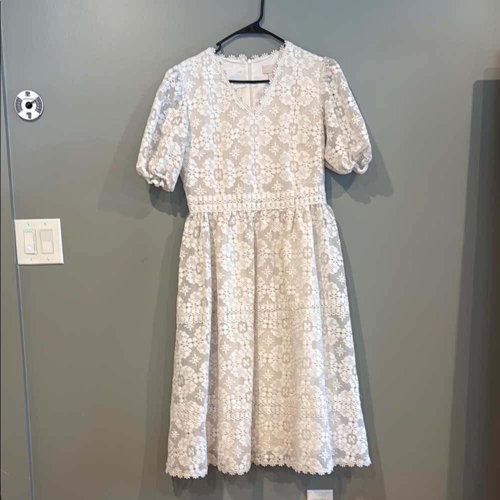 Rachel Parcell White Puff Sleeve A-Line Dress
